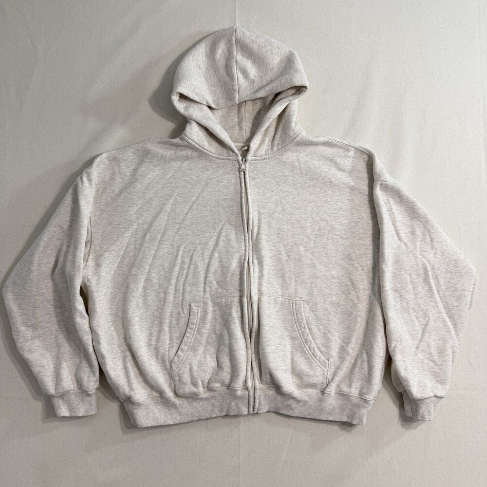 SKIMS Cotton Fleece Zip Up Hoodie Light Heather Oatmeal Size XLarge